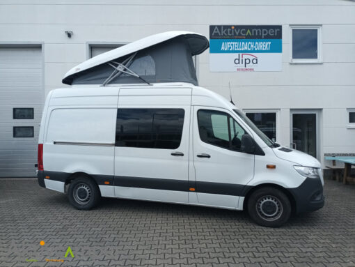 Skyup Sprinter Aufstelldach neue Version offroad Schlafdach Italien Sky-up vorne offen weiß