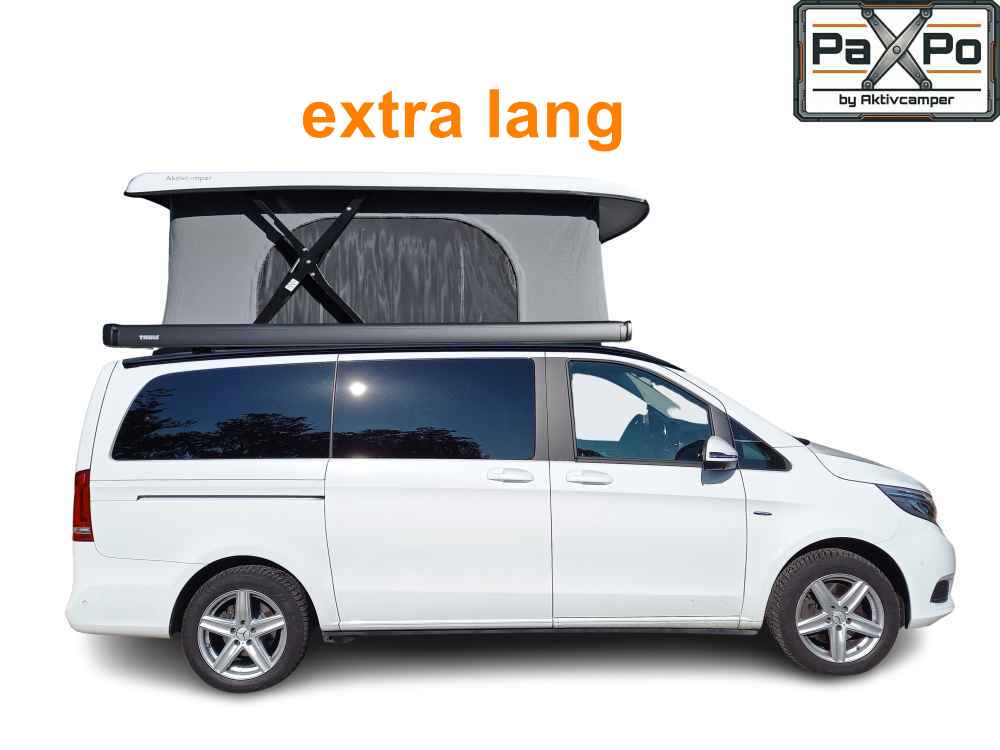 PaPo-Schlafdach Parallel Schlafdach von Aktivcamper. Schlafdach geht über die komplette Fahrzeuglänge elektrisch hoch. el. Scherensystem Aufstelldach. extra Langer Vito V-Klasse Titel